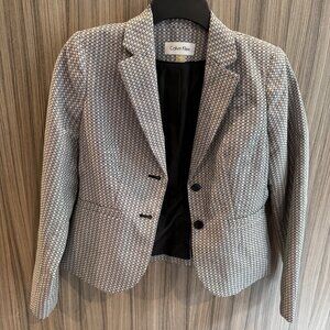 Calvin Klein Women’s Blazer Size 4P –Black & White Geometric Print Career Jacket